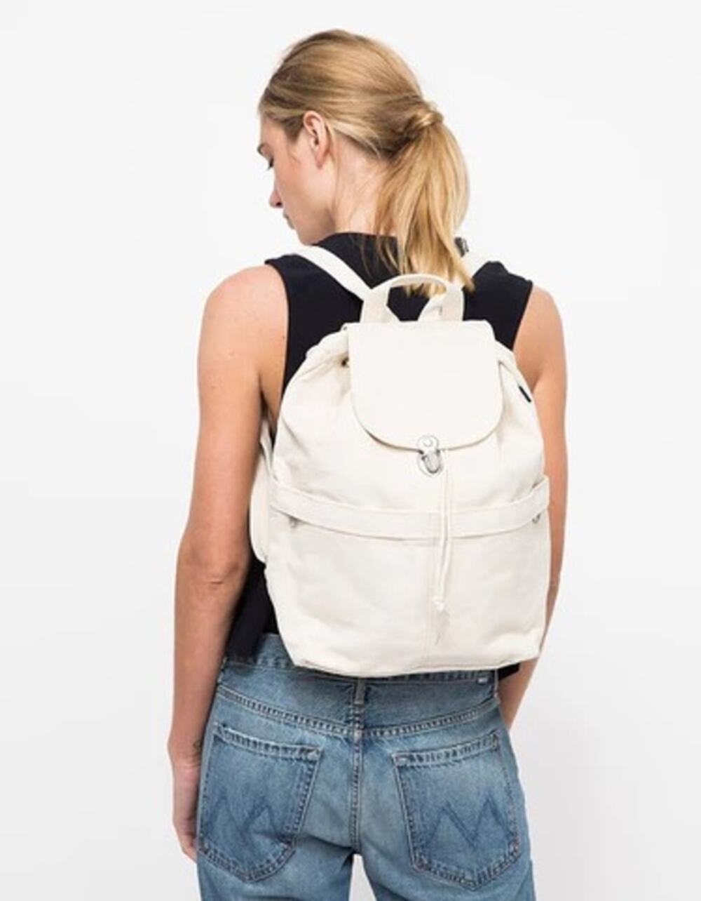 Baggu Women's Cream Canvas Drawstring Backpack Minimalist Travel S2-7